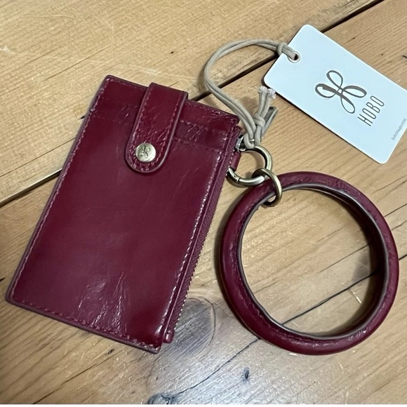 NWT - HOBO Ring Credit Card Wristlet Leather Saddleberry - Burgundy Dark Red - Picture 4 of 9